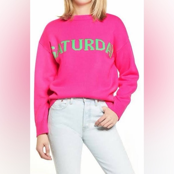 English Factory Sweaters - English Factory Bright Pink Sweater with Green Lettering